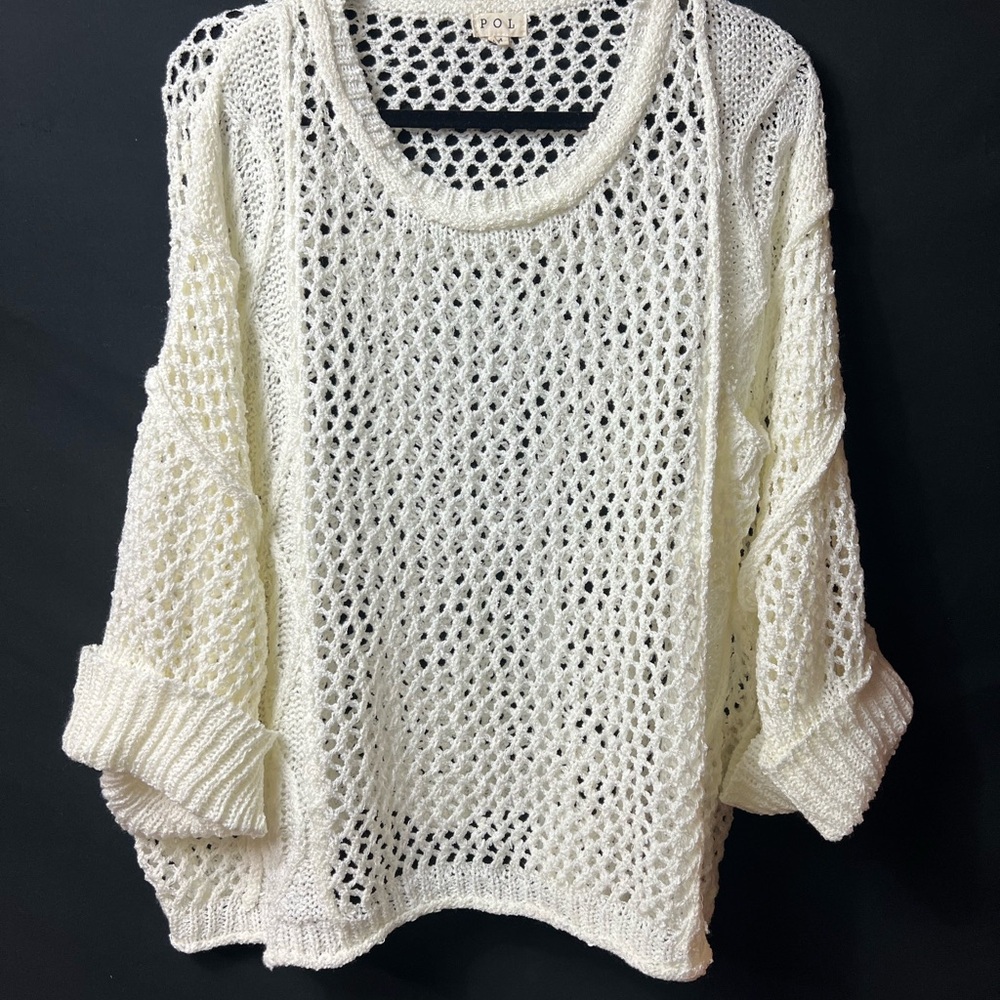 POL Women's Open Knit Cream Sweater
